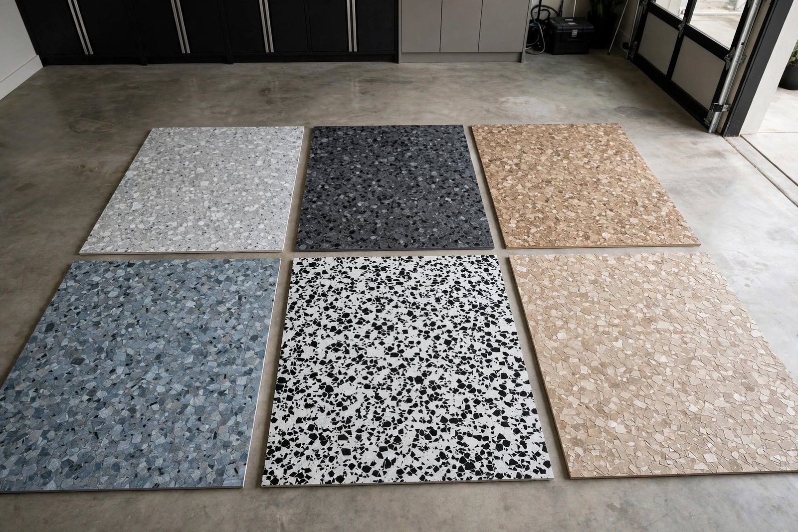 flake flooring sample boards