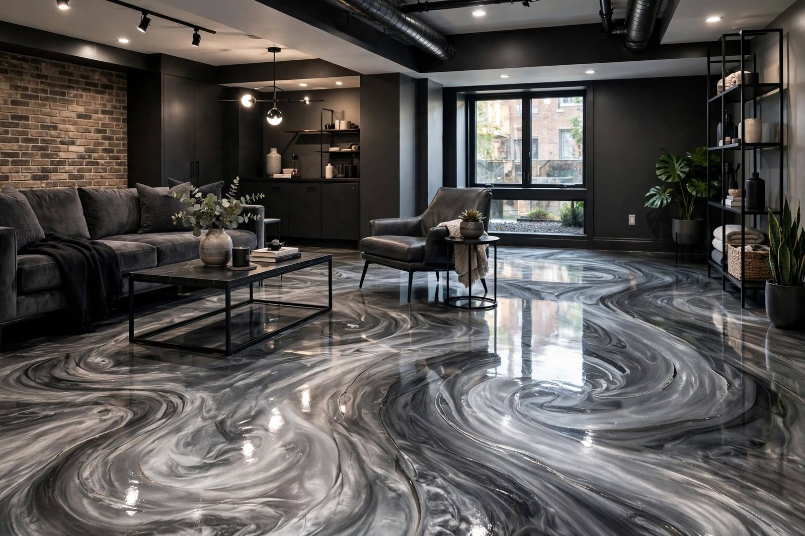 metallic epoxy basement