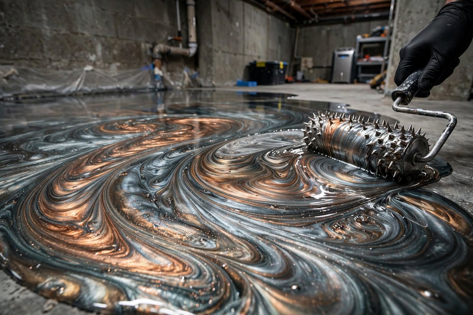 metallic epoxy closeup