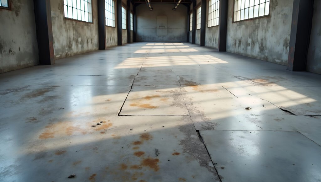 Epoxy garage floor peeling under car tires in a Chicago garage
